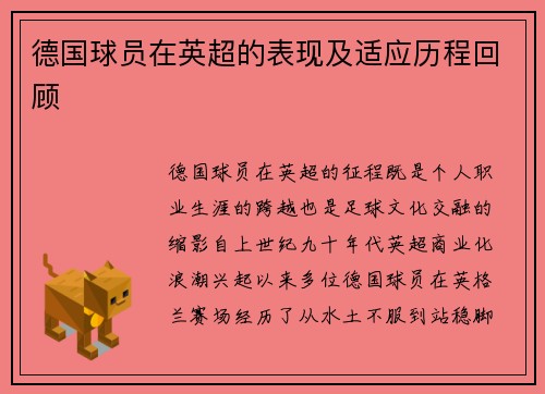 德国球员在英超的表现及适应历程回顾